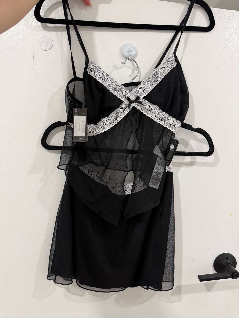 Pretty Little Thing Black Lace-Trim Sheer Set